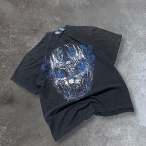 Vintage Graphic Skull T Shirt Mens Large Black Blue Heavy Metal Rock Tee